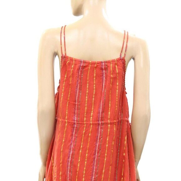 Apiece Apart Daphne Midi Dress In Lacquer Fez Stripe Metallic Red S New